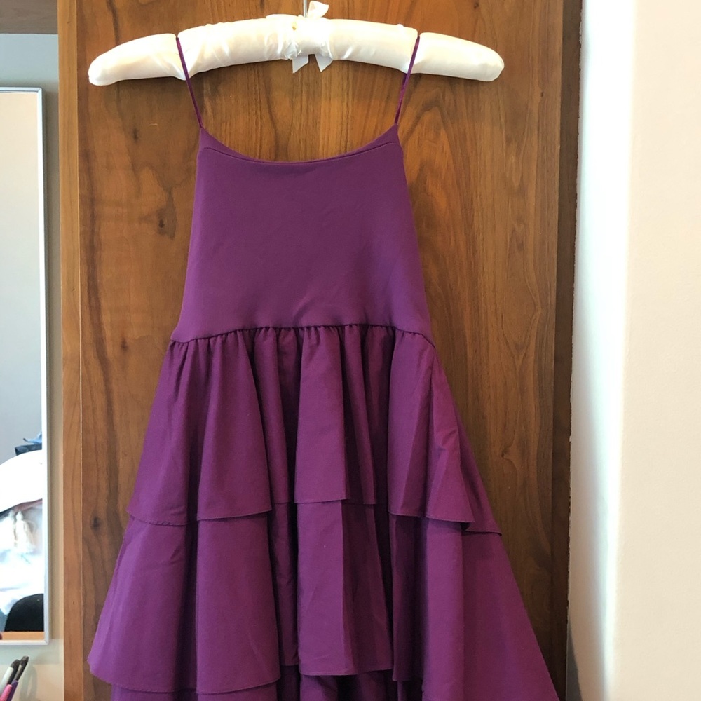 Susan Monaco plum strapless dress